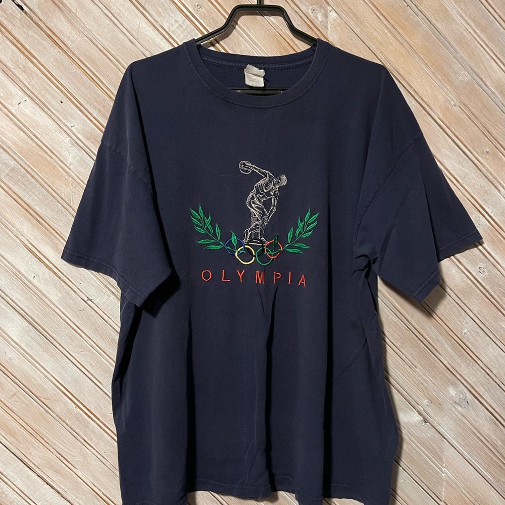 Olympia Navy Graphic T-Shirt Olympic Rings Statue oversized